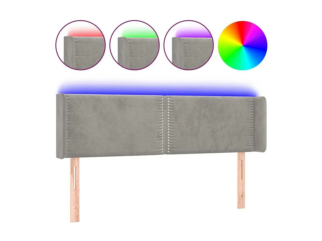Tête de lit à LED Gris clair 147x16x78-88 Velours