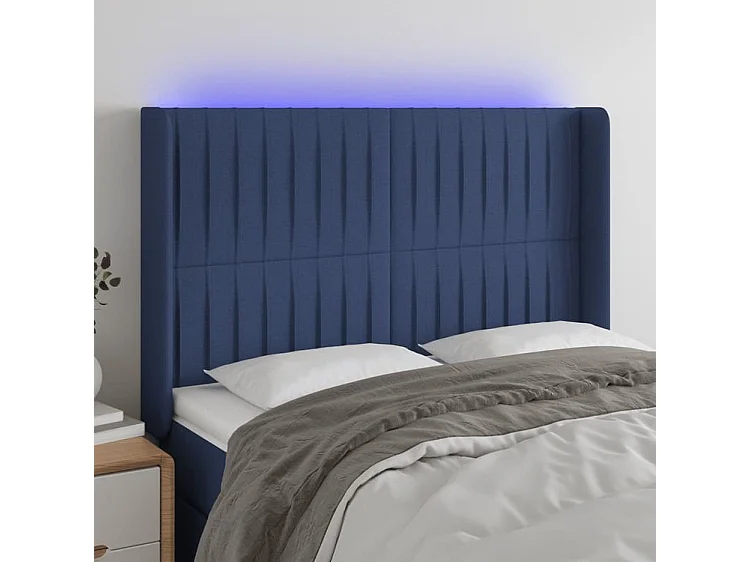 Tête de lit à LED Bleu 147x16x118-128 Tissu