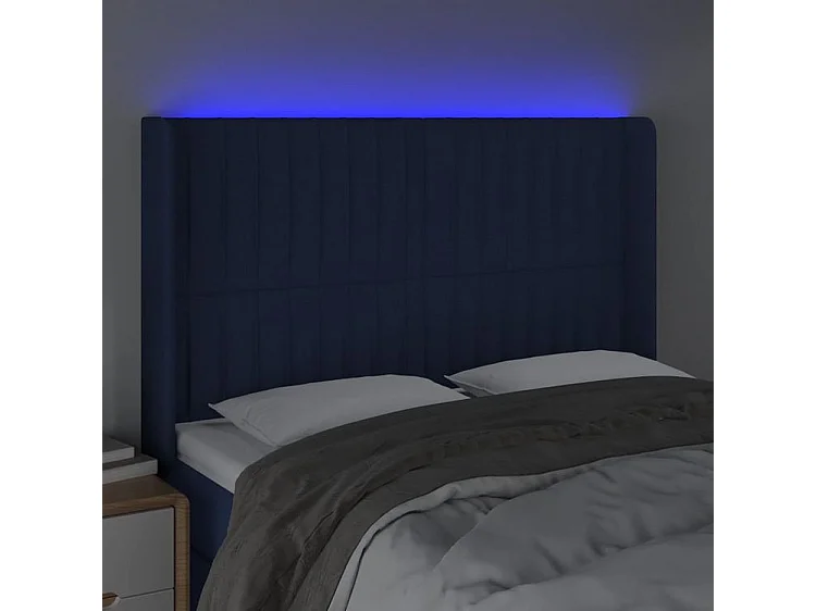 Tête de lit à LED Bleu 147x16x118-128 Tissu