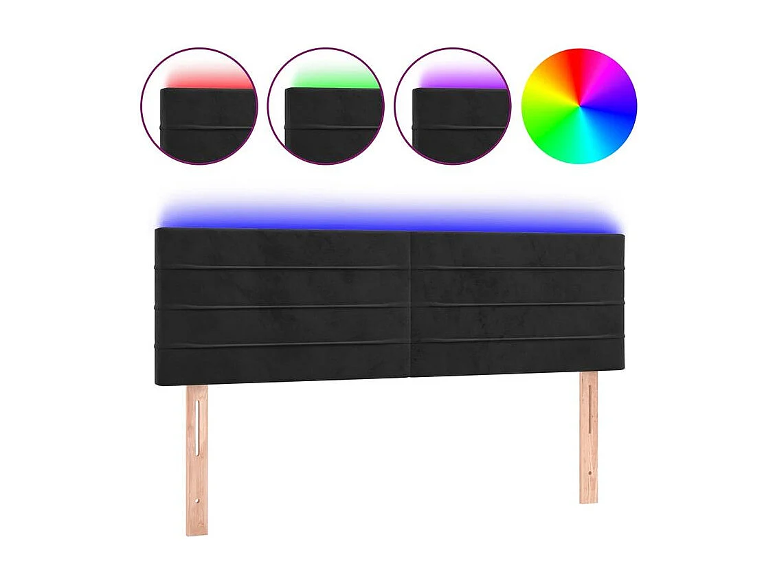 Tête de lit à LED Noir 144x5x78-88 Velours