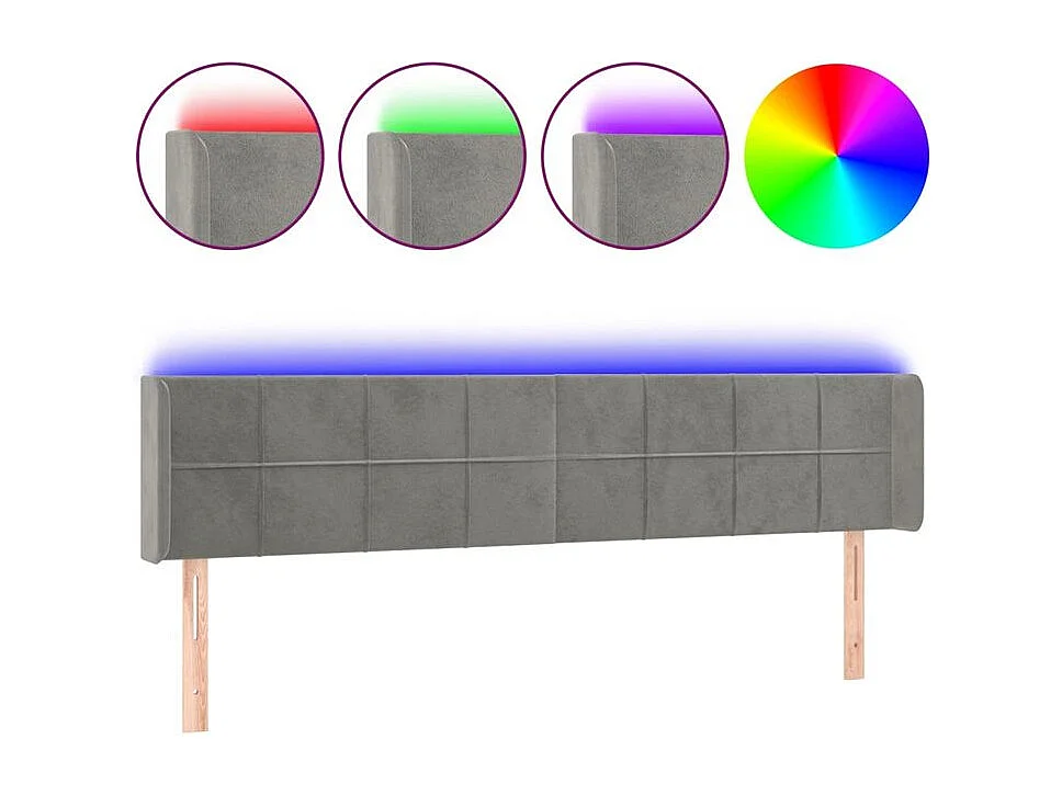 Tête de lit à LED Gris clair 163x16x78-88 Velours