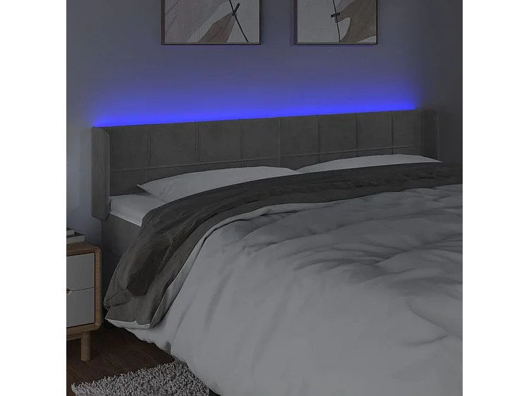 Tête de lit à LED Gris clair 163x16x78-88 Velours