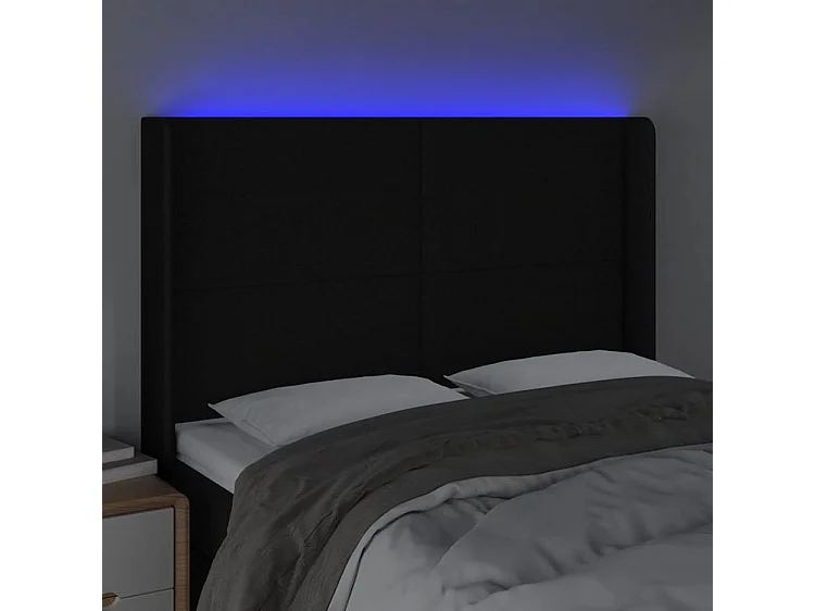 Tête de lit à LED Noir 147x16x118-128 Tissu