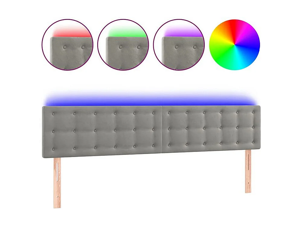 Tête de lit à LED Gris clair 180x5x78-88 Velours