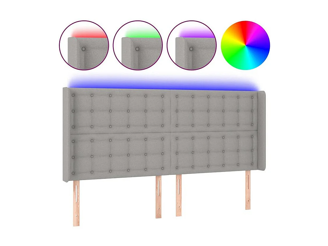 Tête de lit à LED Gris clair 183x16x118-128 Tissu