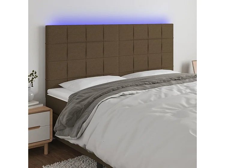 Tête de lit à LED Marron foncé 200x5x118-128 Tissu