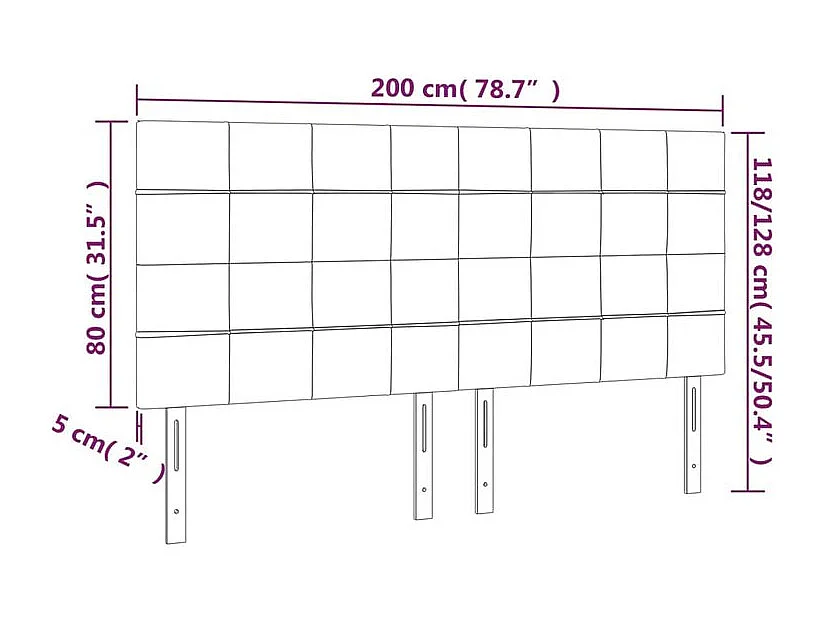 Tête de lit à LED Marron foncé 200x5x118-128 Tissu