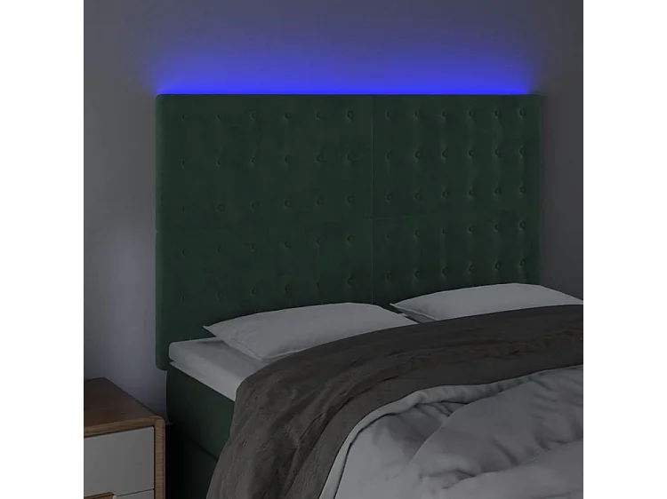 Tête de lit à LED Vert foncé 144x5x118-128 Velours