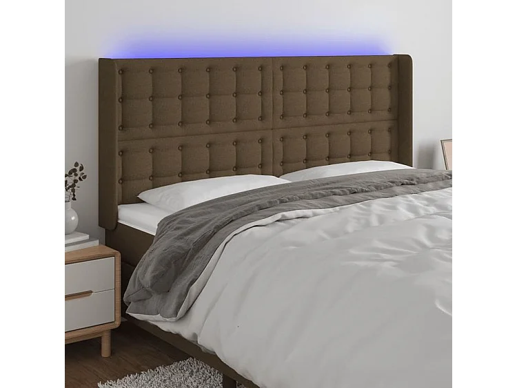 Tête de lit à LED Marron foncé 163x16x118-128 Tissu