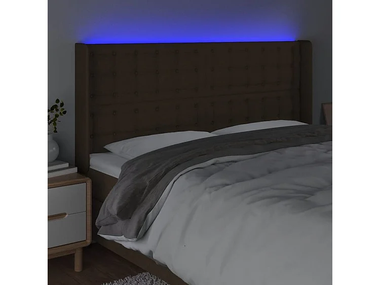 Tête de lit à LED Marron foncé 163x16x118-128 Tissu