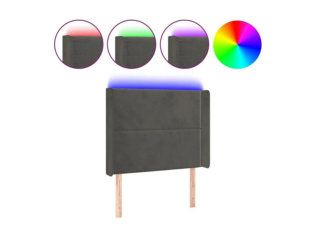 Tête de lit à LED Gris foncé 103x16x118-128 Velours