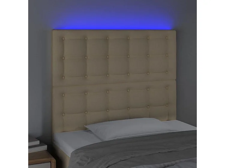 Tête de lit à LED Crème 100x5x118-128 Tissu