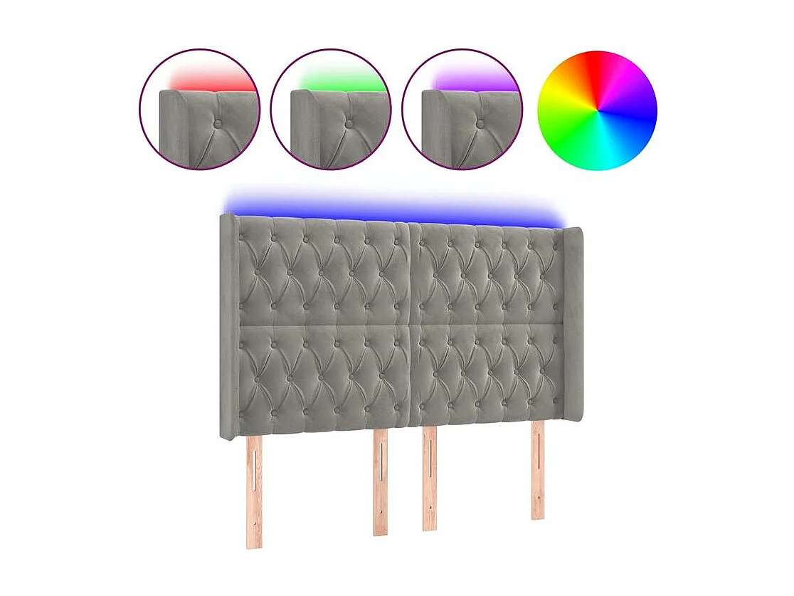 Tête de lit à LED Gris clair 163x16x118-128 Velours