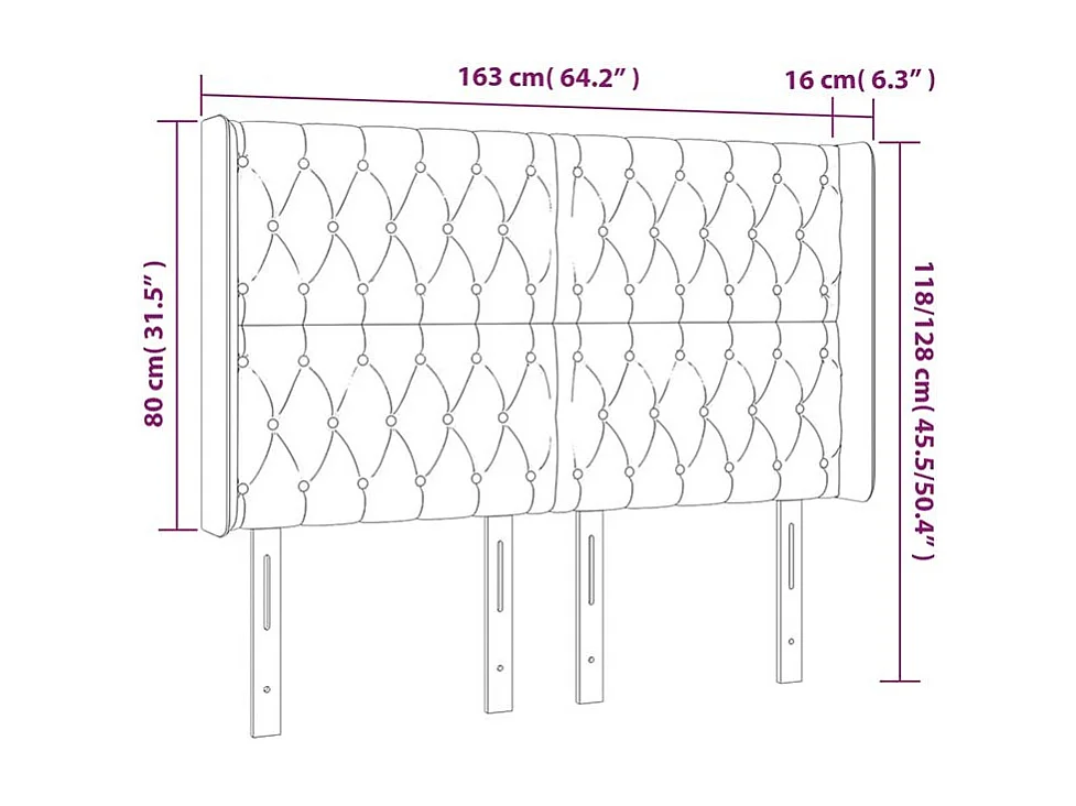 Tête de lit à LED Gris clair 163x16x118-128 Velours