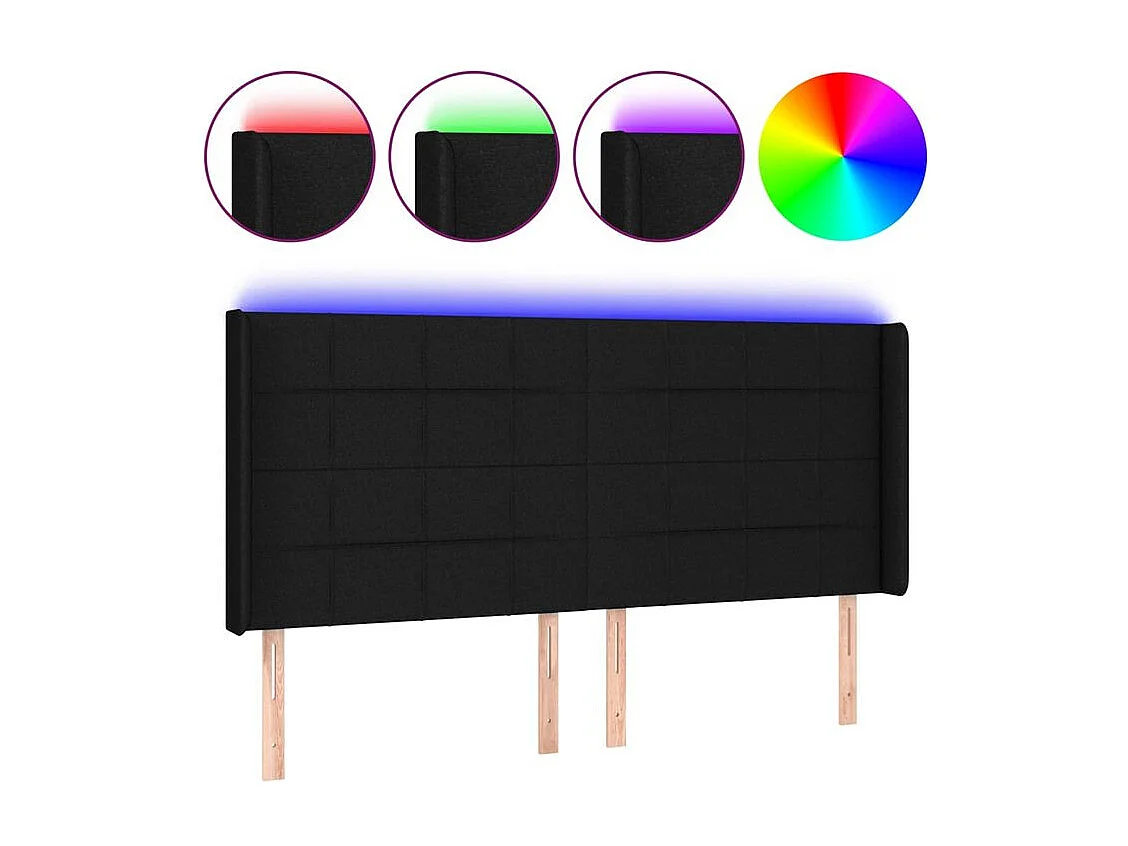 Tête de lit à LED Noir 183x16x118-128 Tissu