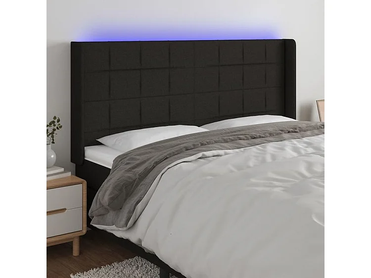 Tête de lit à LED Noir 183x16x118-128 Tissu