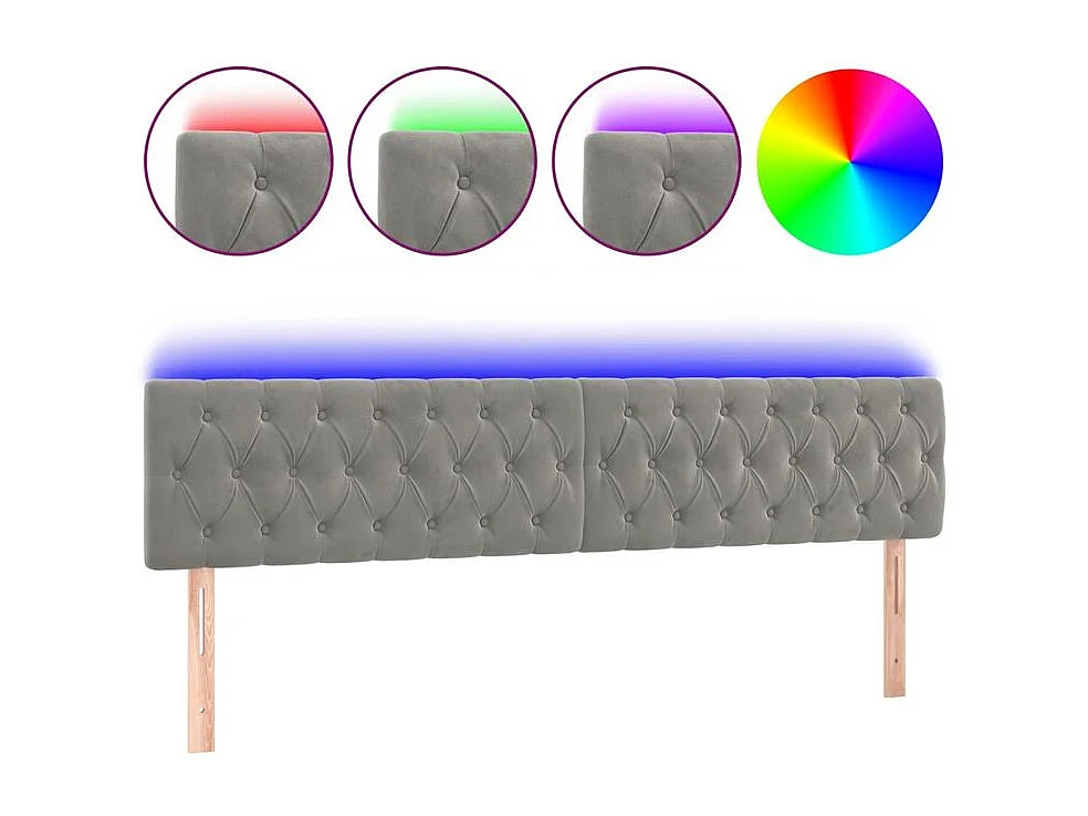 Tête de lit à LED Gris clair 200x7x78-88 Velours