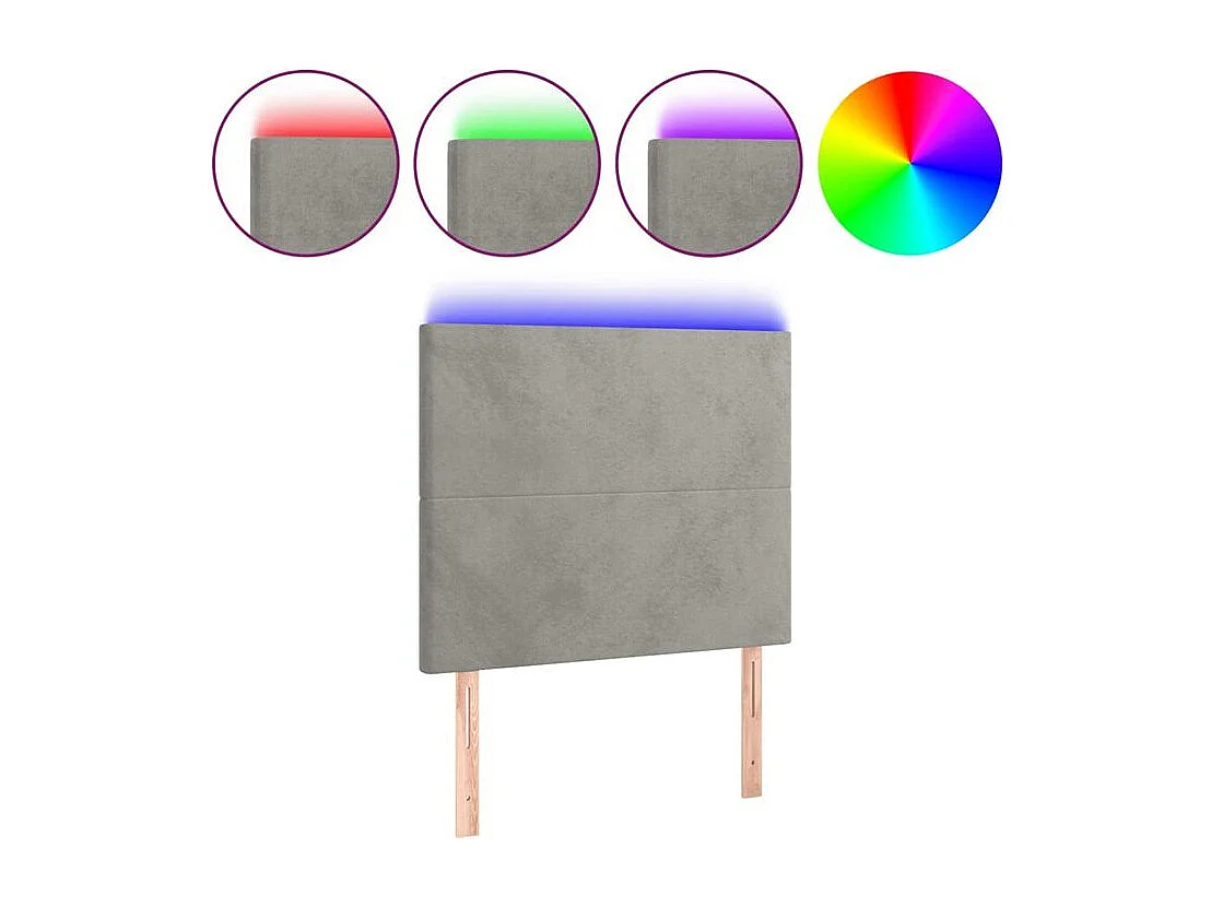 Tête de lit à LED Gris clair 80x5x118-128 Velours