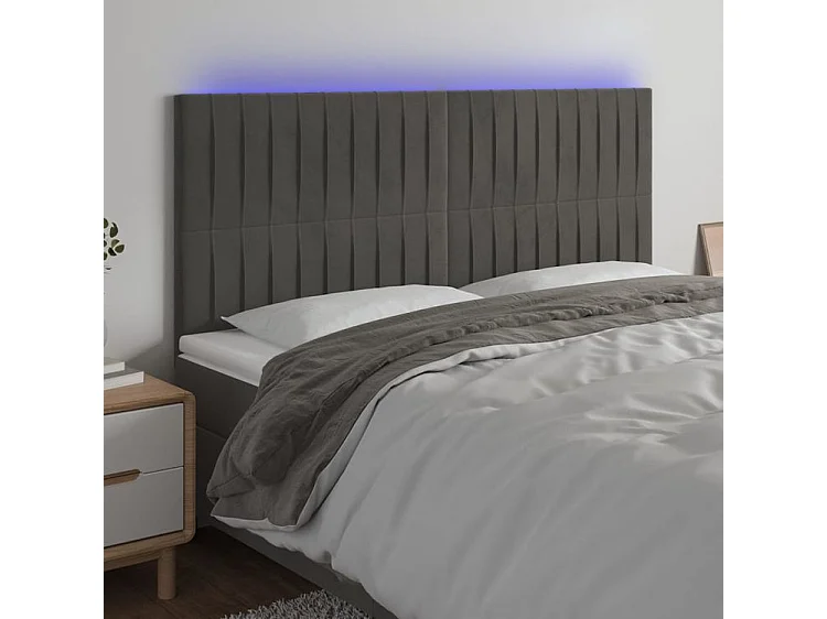 Tête de lit à LED Gris foncé 180x5x118-128 Velours