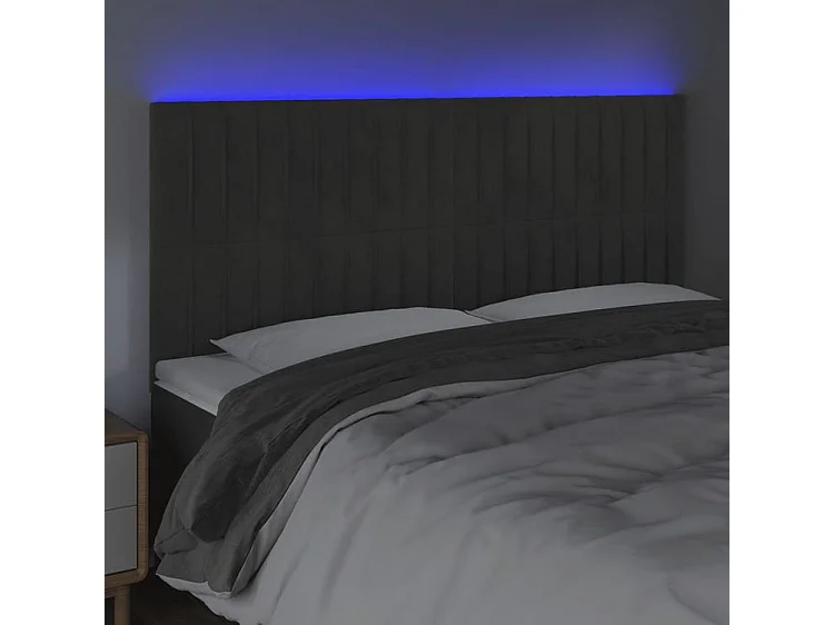 Tête de lit à LED Gris foncé 180x5x118-128 Velours