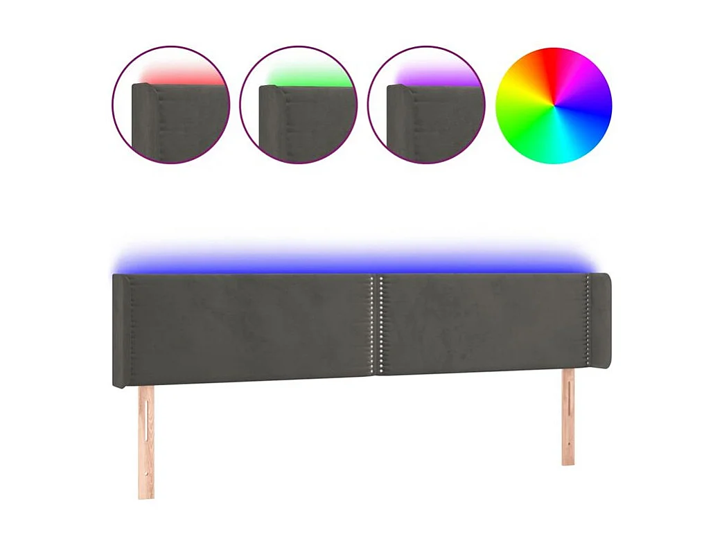 Tête de lit à LED Gris foncé 163x16x78-88 Velours