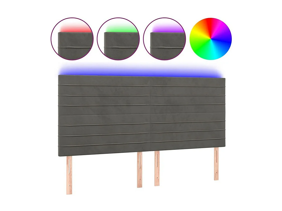 Tête de lit à LED Gris foncé 200x5x118-128 Velours
