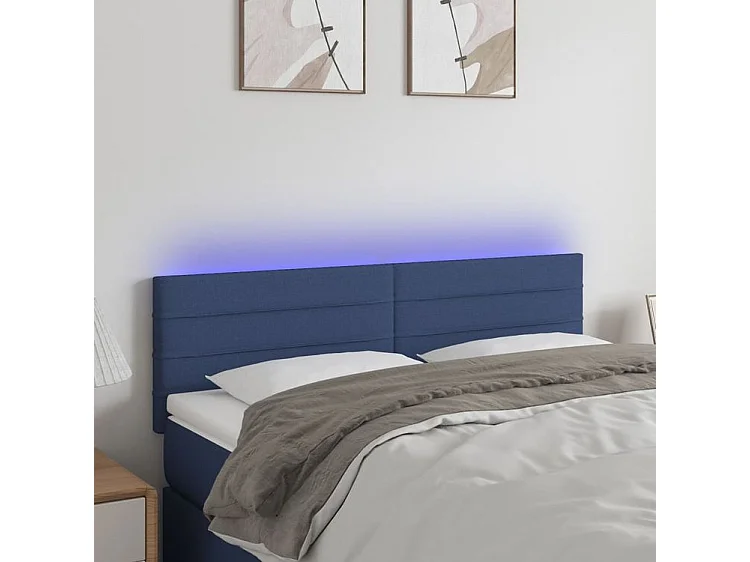 Tête de lit à LED Bleu 144x5x78-88 Tissu