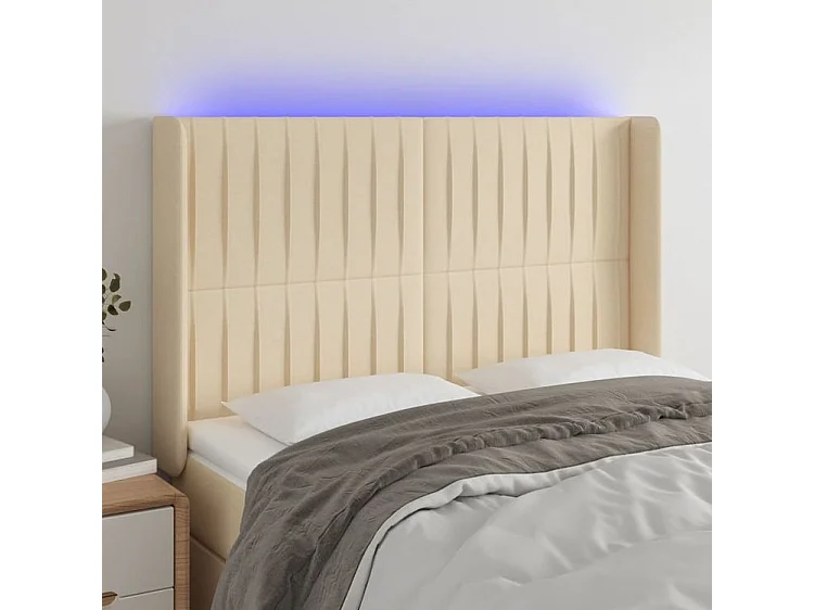 Tête de lit à LED Crème 147x16x118-128 Tissu