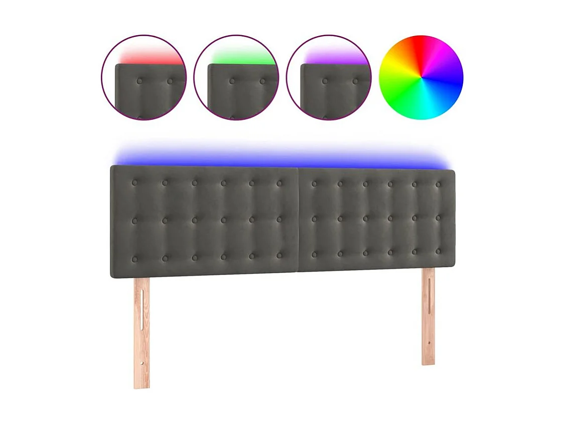 Tête de lit à LED Gris foncé 144x5x78-88 Velours
