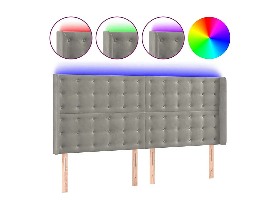 Tête de lit à LED Gris clair 203x16x118-128 Velours