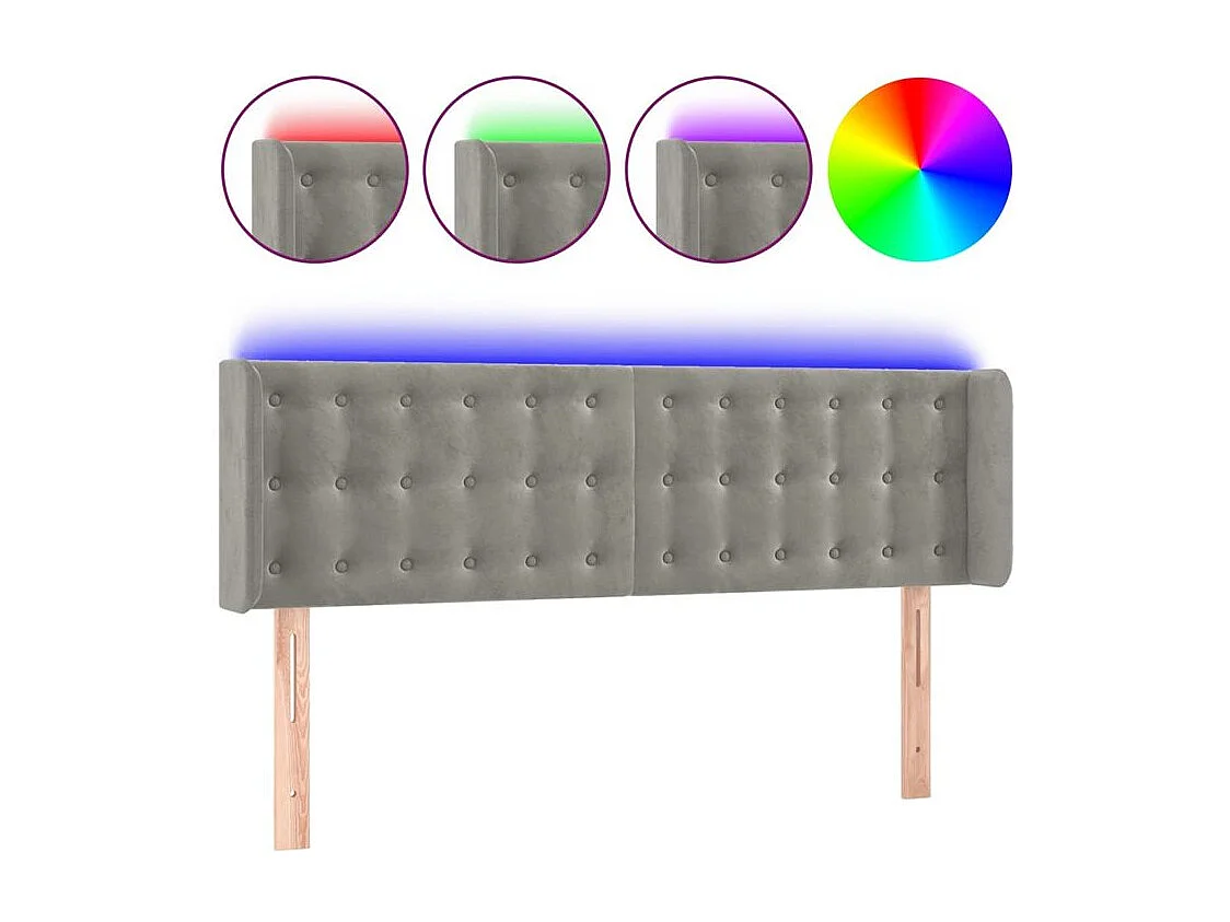 Tête de lit à LED Gris clair 147x16x78-88 Velours