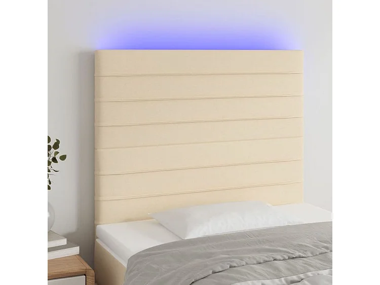 Tête de lit à LED Crème 100x5x118-128 Tissu