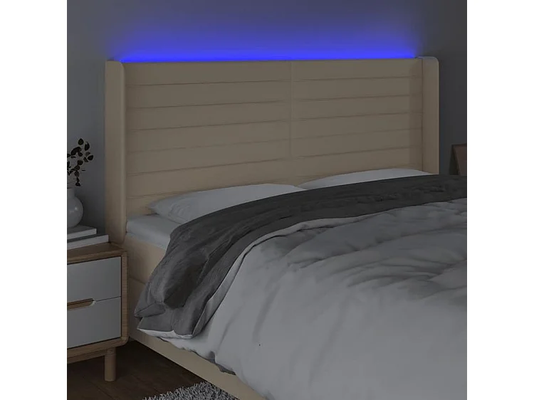 Tête de lit à LED Crème 203x16x118-128 Tissu