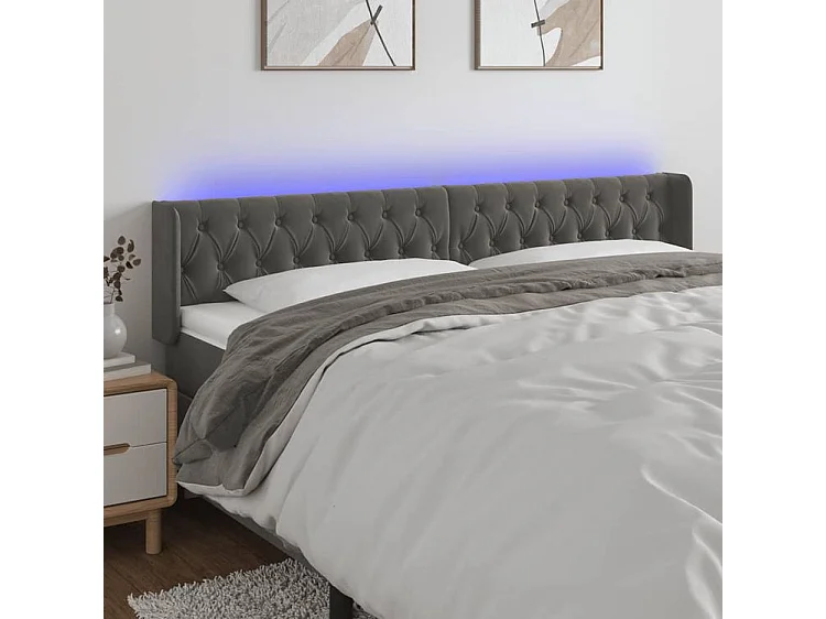 Tête de lit à LED Gris foncé 203x16x78-88 Velours