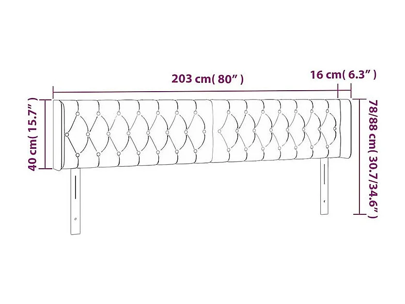 Tête de lit à LED Gris foncé 203x16x78-88 Velours