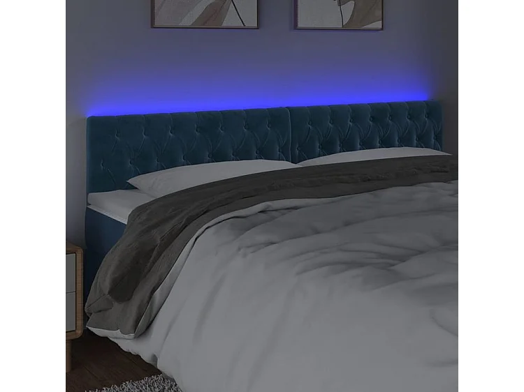 Tête de lit à LED Bleu foncé 200x7x78-88 Velours
