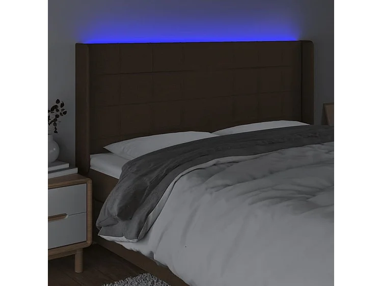 Tête de lit à LED Marron foncé 203x16x118-128 Tissu