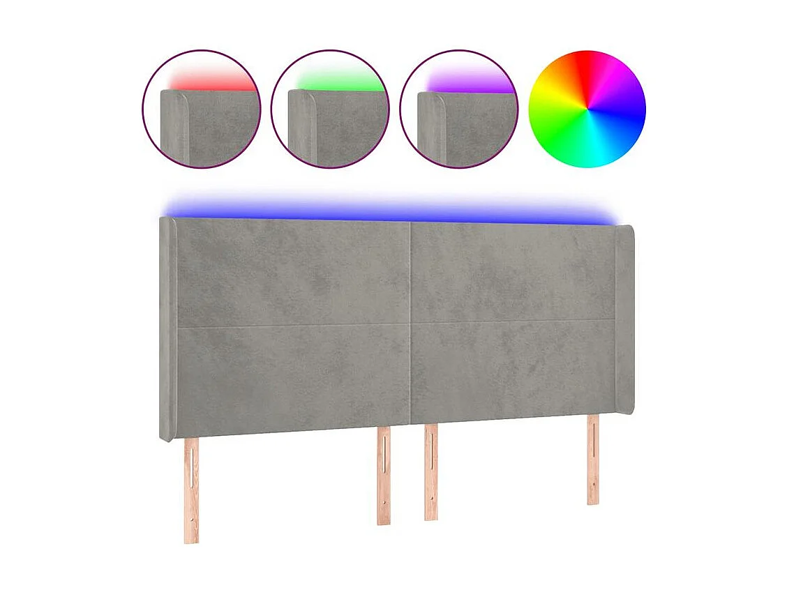 Tête de lit à LED Gris clair 163x16x118-128 Velours