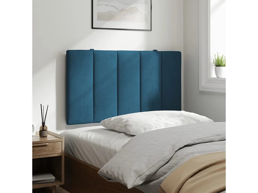Coussin de tête de lit bleu 90cm velours