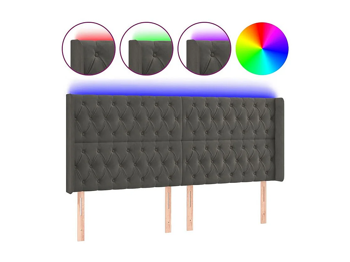 Tête de lit à LED Gris foncé 203x16x118-128 Velours