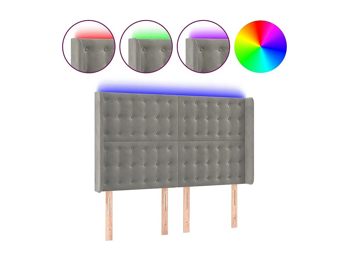 Tête de lit à LED Gris clair 147x16x118-128 Velours