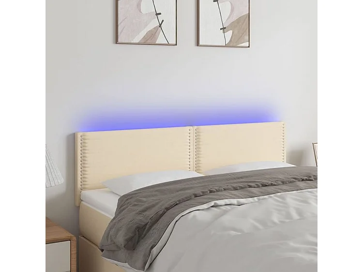 Tête de lit à LED Crème 144x5x78-88 Tissu