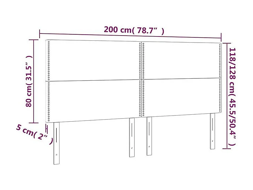 Tête de lit à LED Noir 200x5x118-128 Tissu