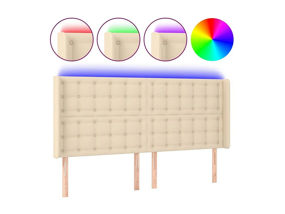 Tête de lit à LED Crème 163x16x118-128 Tissu