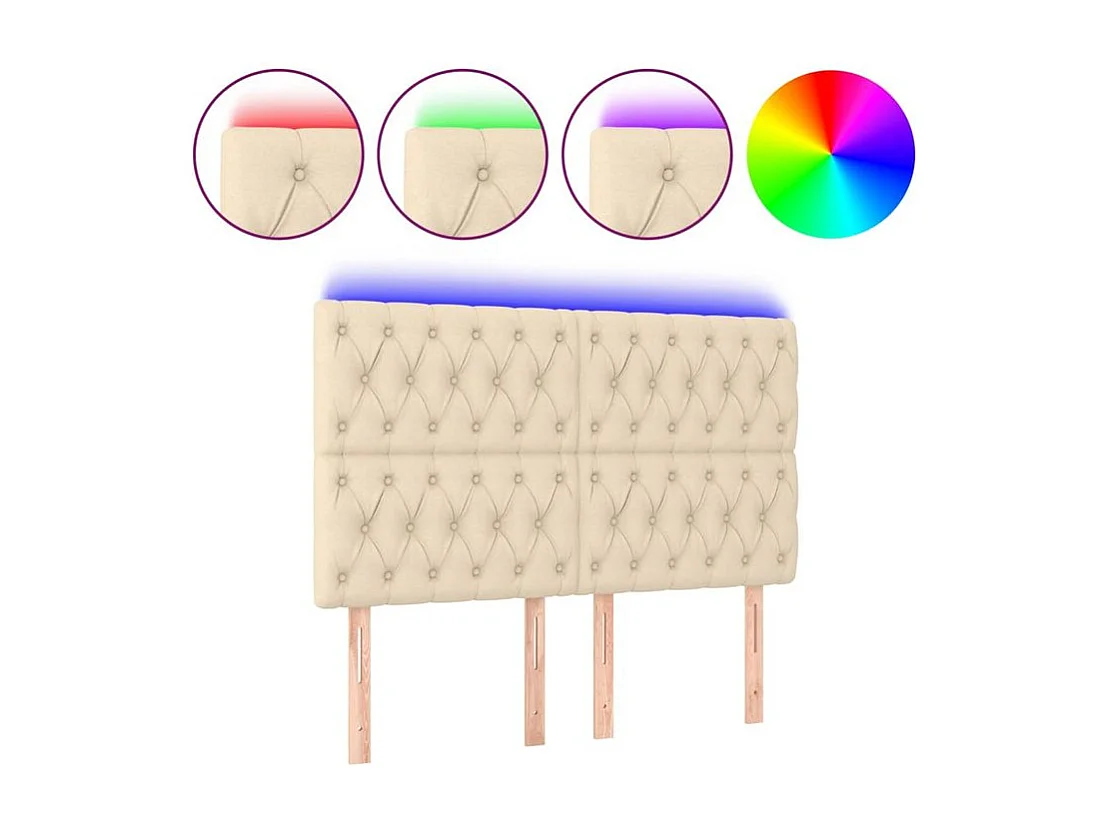 Tête de lit à LED Crème 144x7x118-128 Tissu