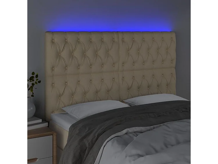 Tête de lit à LED Crème 144x7x118-128 Tissu