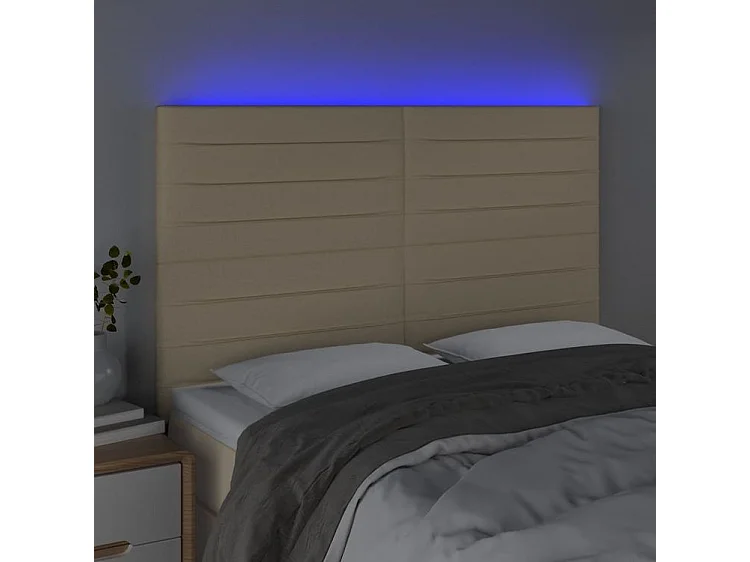 Tête de lit à LED Crème 144x5x118-128 Tissu