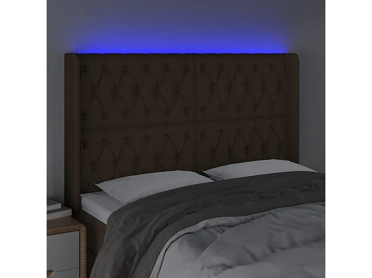 Tête de lit à LED Marron foncé 163x16x118-128 Tissu
