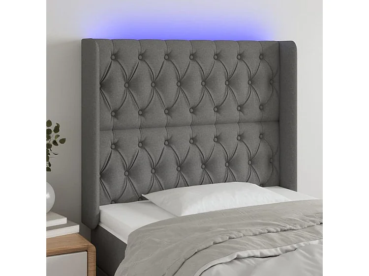 Tête de lit à LED Gris foncé 93x16x118-128 Tissu