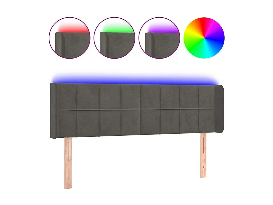 Tête de lit à LED Gris foncé 147x16x78-88 Velours